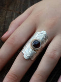 Garnet and Silver with Gold Accent Boho Ring