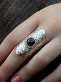 Garnet and Silver with Gold Accent Boho Ring