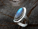 Rainbow Moonstone and Silver Cocktail Ring