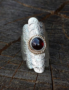 Garnet and Silver with Gold Accent Boho Ring