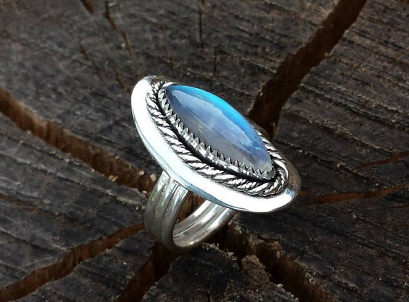 Rainbow Moonstone and Silver Cocktail Ring