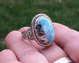 Larimar and Crocheted Wire Silver Cocktail Ring