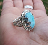 Larimar and Crocheted Wire Silver Cocktail Ring