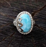 Larimar and Crocheted Wire Silver Cocktail Ring