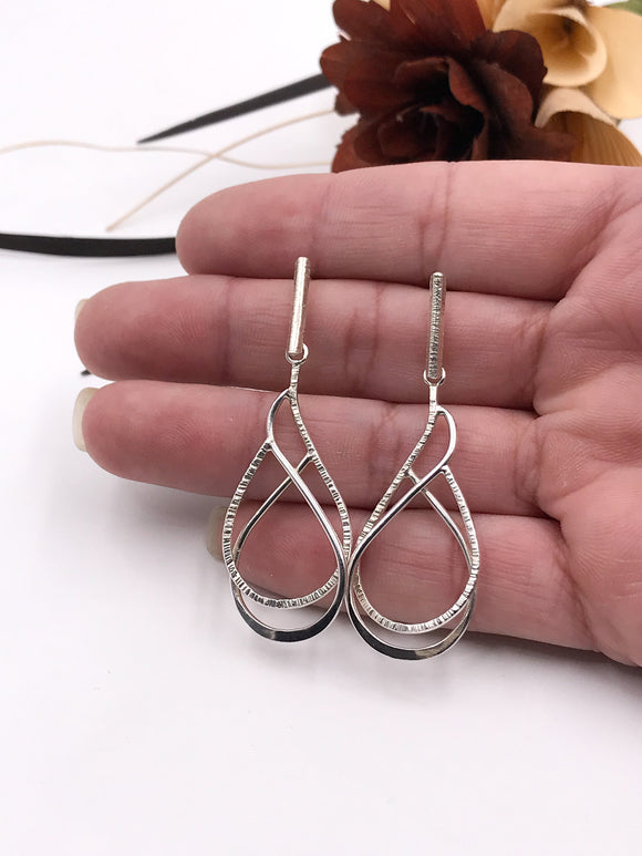 Textured and Polished Silver Wire Dangle Earrings