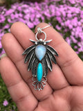 Turquoise and Moonstone Silver Mandala Pendant