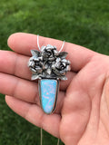 Opal and Roses Silver Pendant