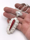 Red Rosarita and Silver Statement Necklace