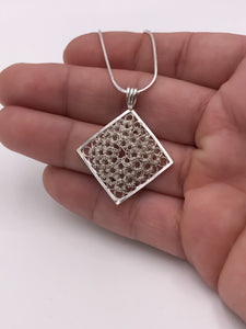 Silver Square Crocheted Wire Pendant