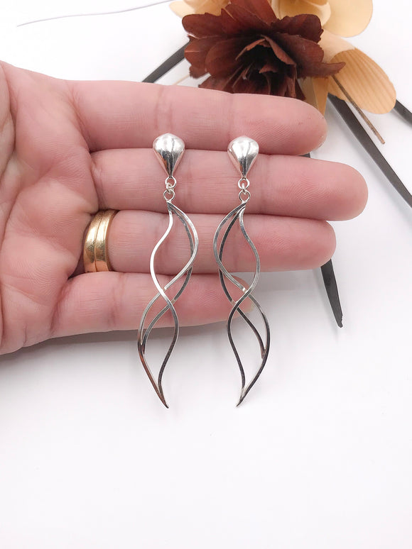 Intertwined Silver Swirls Long Dangle Earrings