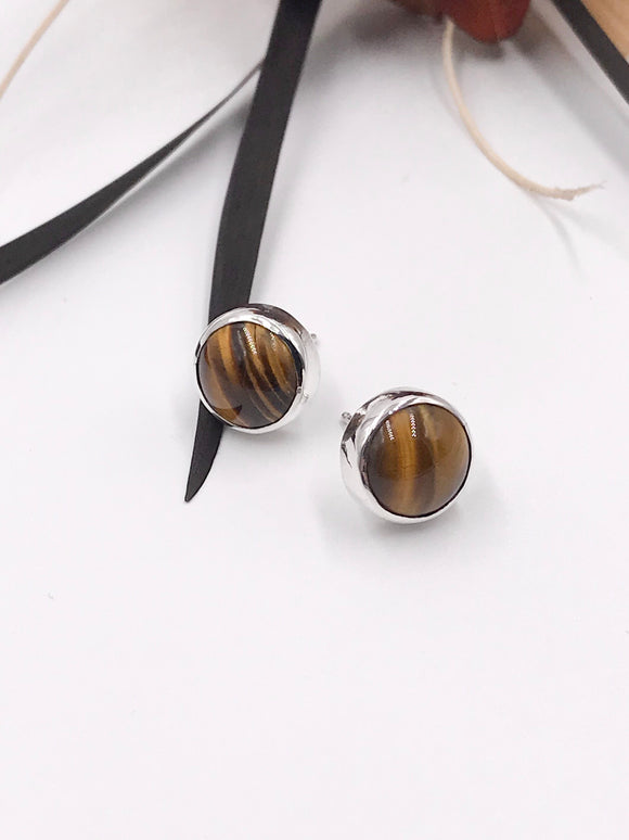 Tiger's Eye Silver Stud Earrings