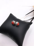 Red Bamboo Coral and Silver Stud Earrings