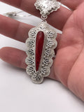 Red Rosarita and Silver Statement Necklace