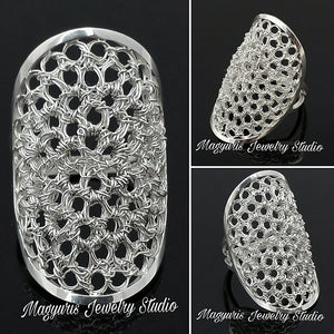 Silver Crocheted Wire Boho Ring