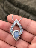 Teardrop Blue Moonstone and Textured Silver Pendant