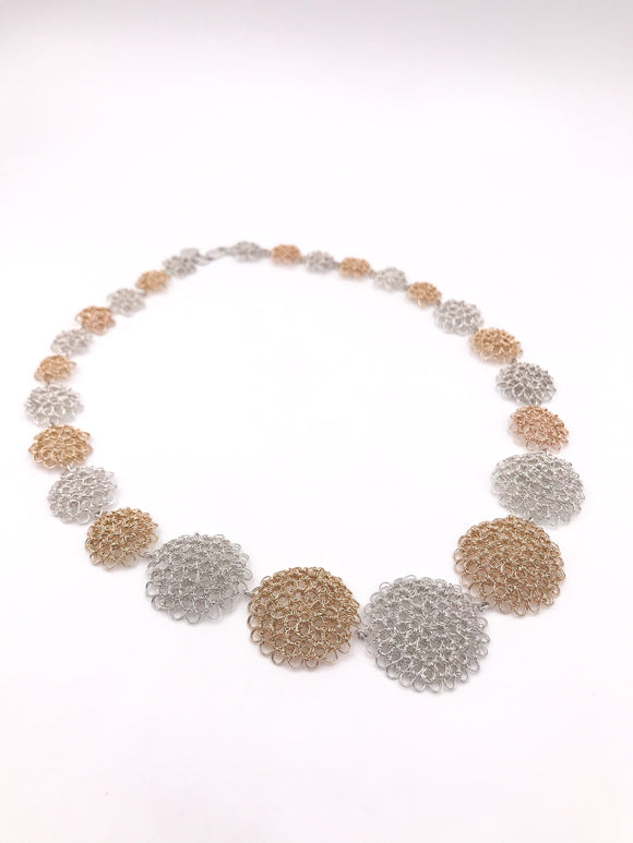 Silver and Gold Crocheted Wire Necklace