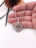 Silver Square Crocheted Wire Pendant