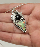 Cultured Opal And Black Onyx Silver Pendant