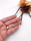 Red Bamboo Coral and Silver Stud Earrings