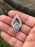 Teardrop Blue Moonstone and Textured Silver Pendant