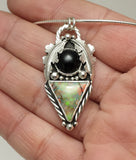 Cultured Opal And Black Onyx Silver Pendant