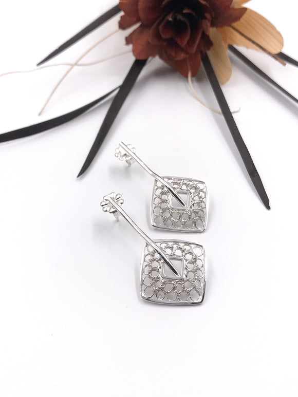 Square Crocheted Wire Dangle Earrings