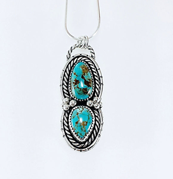 #8 Turquoise Teardrops and Silver Pendant