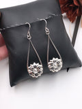 Silver Teardrop and Flower Dangle Earrings