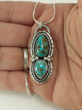 #8 Turquoise Teardrops and Silver Pendant