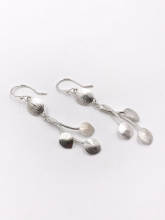 Long Dangle Petals Silver Earrings