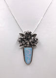 Opal and Roses Silver Pendant