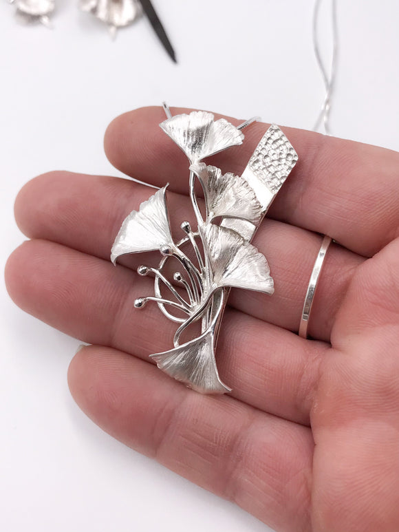 Ginkgo Leaves Silver Pendant