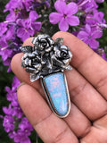 Opal and Roses Silver Pendant