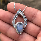 Teardrop Blue Moonstone and Textured Silver Pendant