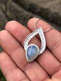 Teardrop Blue Moonstone and Textured Silver Pendant