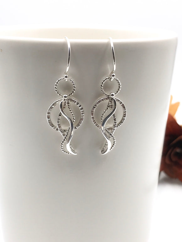 Twisted, Hammered, and Polished Silver Wire Dangle Earrings