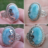 Larimar and Crocheted Wire Silver Cocktail Ring