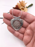Triangle with Crocheted Wire Silver Pendant