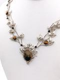 Dendritic Agate, Tiger's Eye, and Black Onyx Silver Necklace