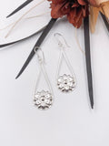 Silver Teardrop and Flower Dangle Earrings