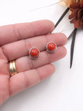 Red Bamboo Coral and Silver Stud Earrings