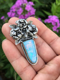 Opal and Roses Silver Pendant