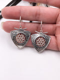 Triangle with Crocheted Wire Silver Dangle Earrings