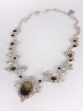 Dendritic Agate, Tiger's Eye, and Black Onyx Silver Necklace