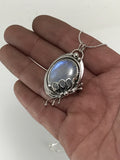 Oval Blue Moonstone and Silver Pendant