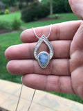 Teardrop Blue Moonstone and Textured Silver Pendant