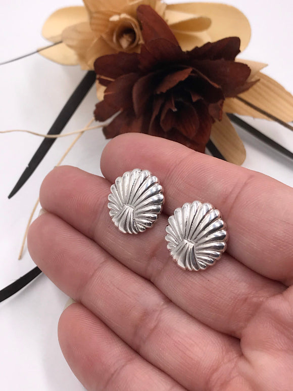 Impressed Sea Shell Silver Stud Earrings