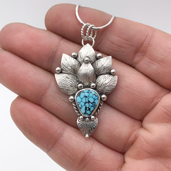 Kingman Turquoise and Silver Mandala Pendant