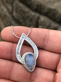 Teardrop Blue Moonstone and Textured Silver Pendant