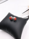 Red Bamboo Coral and Silver Stud Earrings